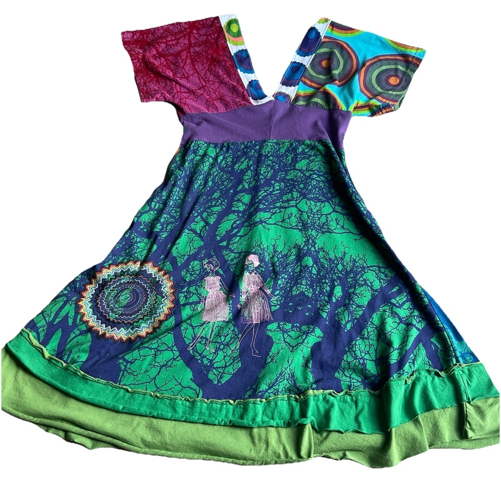 Desigual Dress Double V-Neck Dress Small Embroidered Bright Short Boho Art Print - Picture 10 of 11